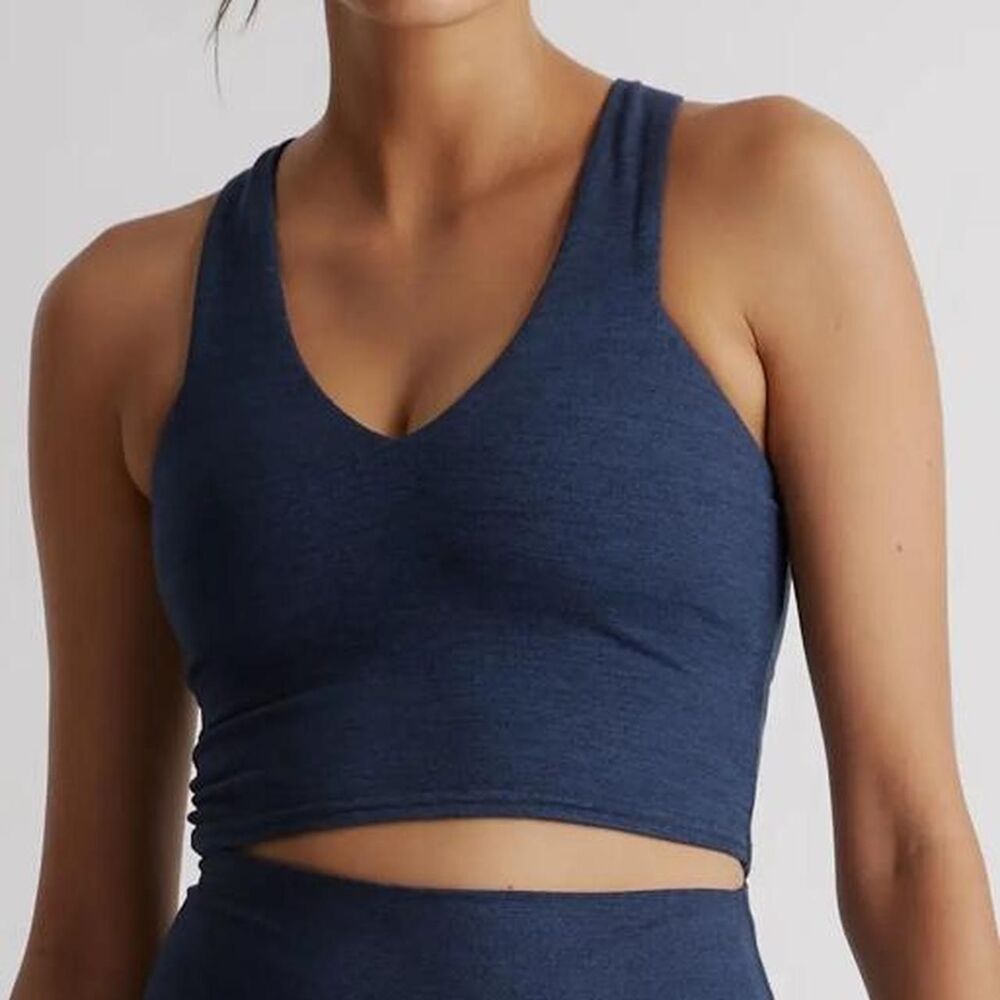 Quince Ultra Soft V Neck Cropped Tank M Heather Navy